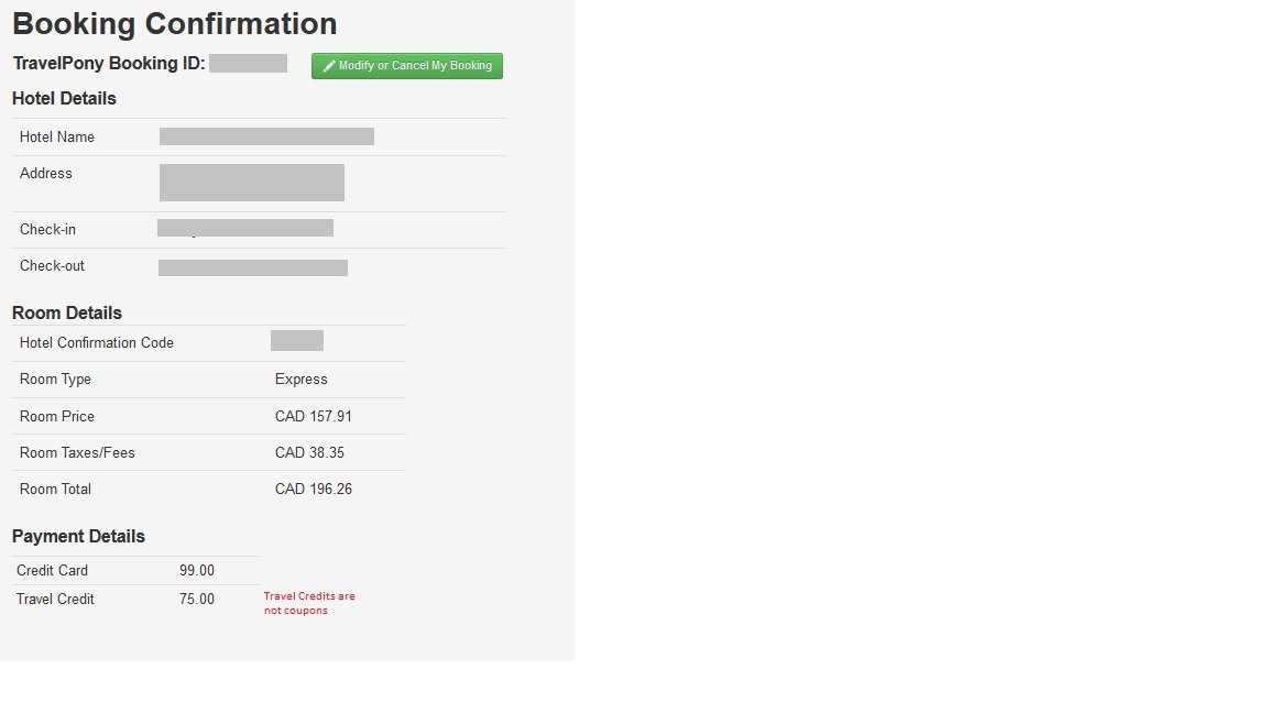 TravelPony 7 - Travel Credits are not coupons