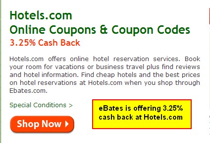 Hotels through eBates