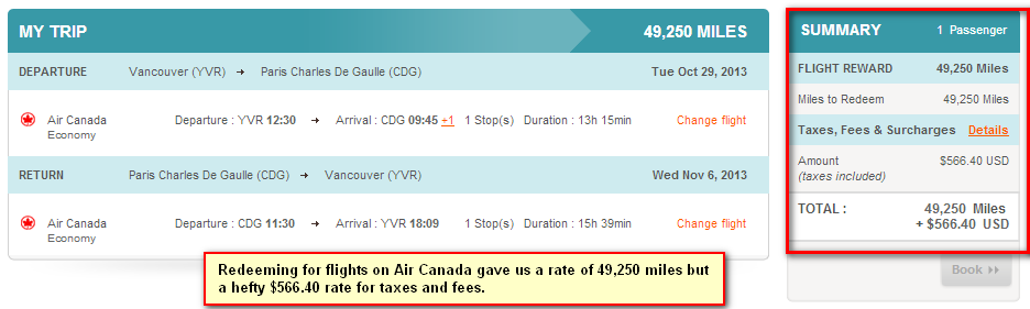 Aeroplan option YVR-CDG on AC