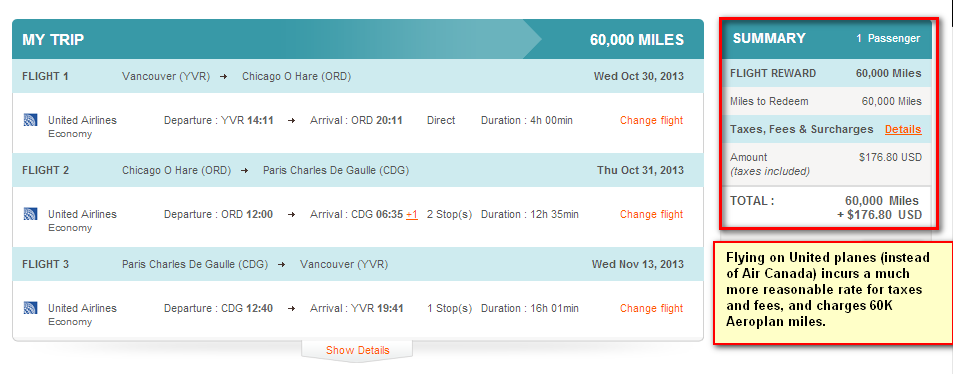 Aeroplan option YVR-CDG on UA