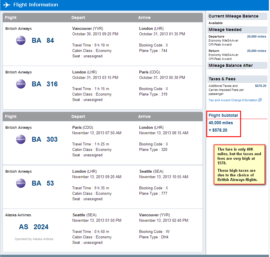 American Award - BA flights