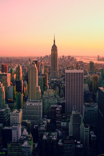 NYC New York City skyline at sunset